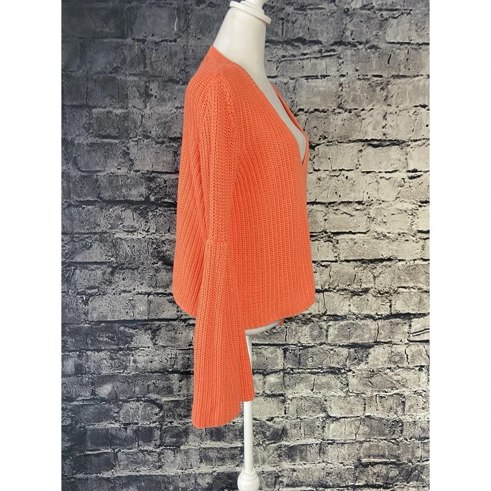 Free People Sweater Womens Small Orange V Neck Bell Sleeve Boho Knit Casual